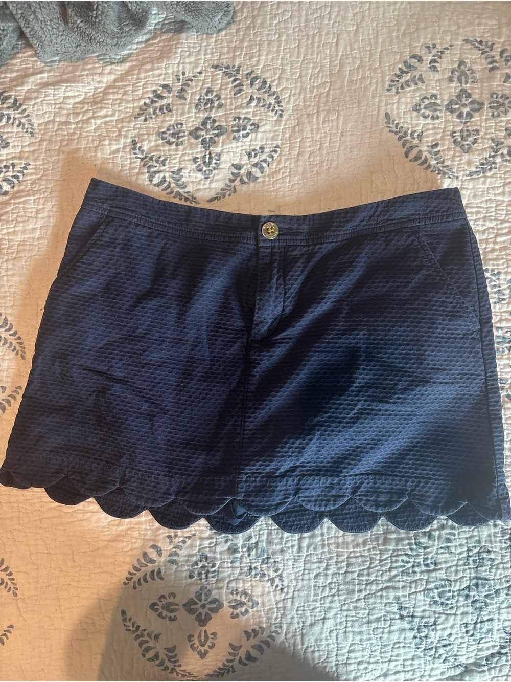 Lilly Pulitzer Navy Scallop-Hem Mini Skirt